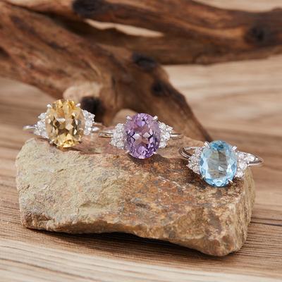 Anello Naturale Topazio Citrino Ametista Argento Sterling S925 Anello Dito Indice Tesoro Gioielli