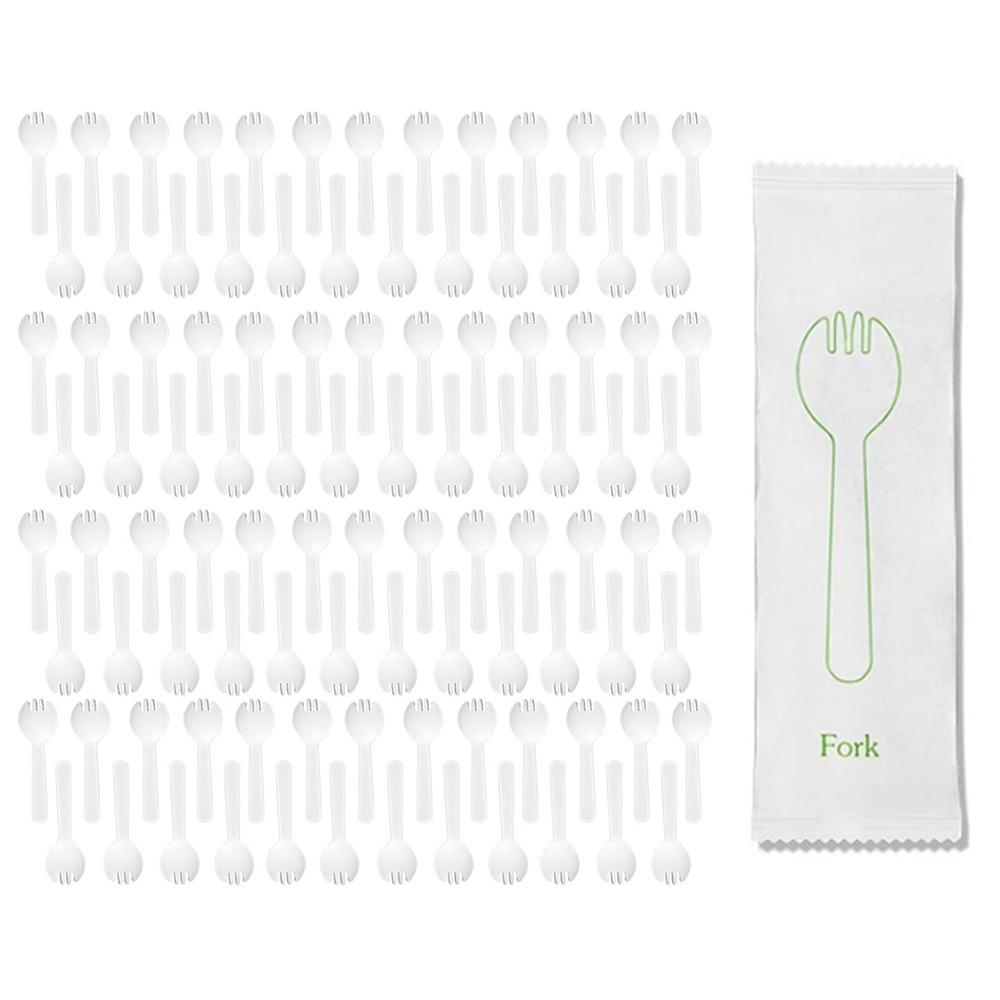 100Pcs Individually Packaged Disposable Spoon Fork Eco-Friendly Dessert Cake Fork  Commercial