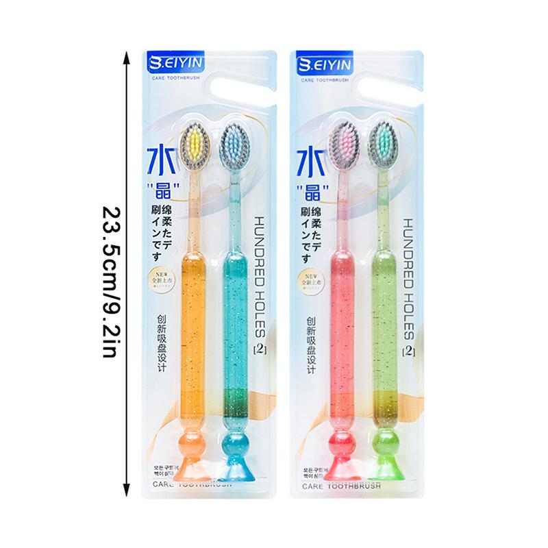 2/4 Pcs Extra-long Brush Head Antibacterial Soft Bristle Toothbrush With Non-slip Handle And Suction Cup Base Upright Design