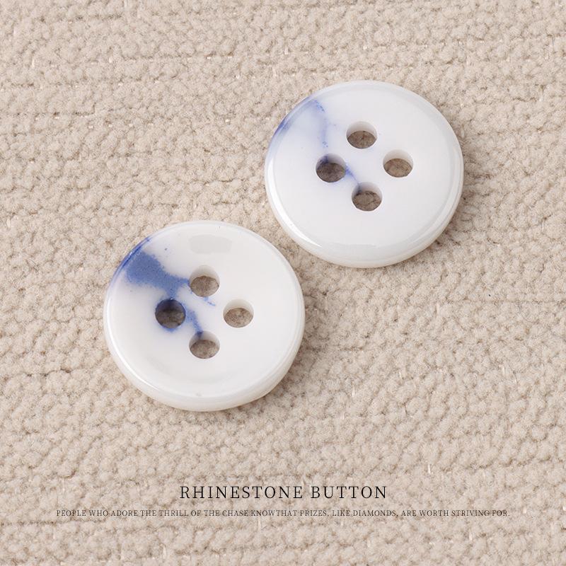 

5pcs High-End Blue And White Ceramic Button Cardigan Shirt Buttons Four-Eye Round Cheongsam Hanfu Button Accessories White Background Blue and White Thin-11.5mm