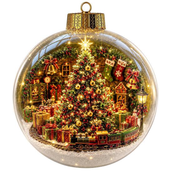 Decorative Acrylic Christmas Ornaments Tree Crystal Ball Pendant with LED Light, Built-in Christmas-themed Gift for Family Pattern Design, Hanging