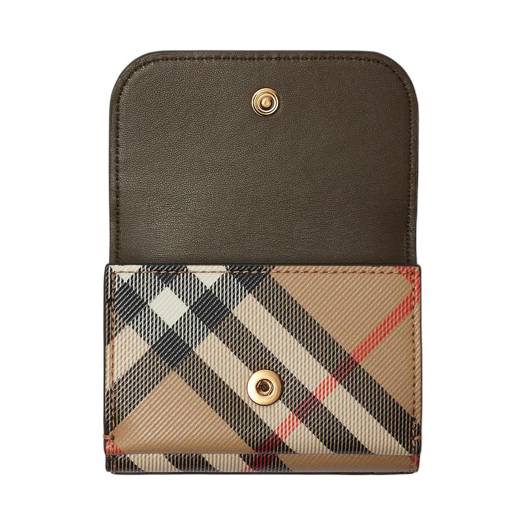 Burberry Vintage Check Trifold Wallet, Luxury Gold-Tone Equestrian Knight Logo Compact Wallet for Men, Daily Carry & Travel Use 80952911