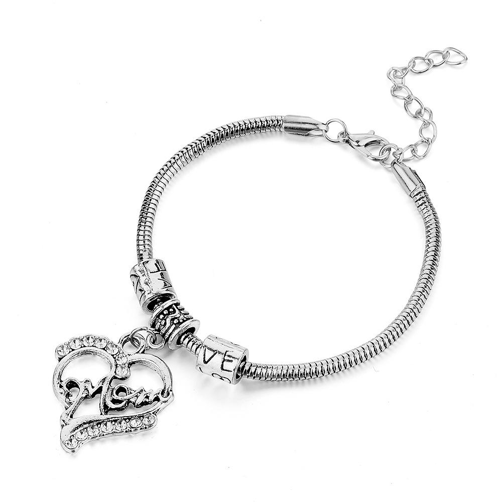 European & American Fashion Rhinestone Heart-Shaped Mom Bracelet