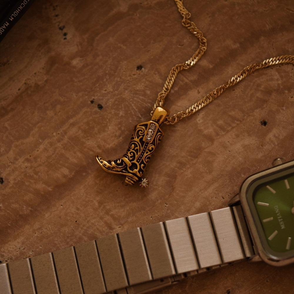 Neck Jewelry Cowboy Boots Necklace Western Style Vintage Golden Necklace Collarbone Chain  Women