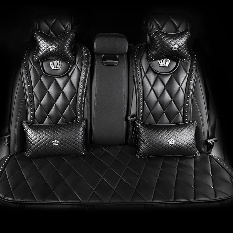 Fashion Crown Universal Car Seat Cover For Man Women Top Quality Rivet Leather Auto Seat Cushion Pad Protector Auto Accessories