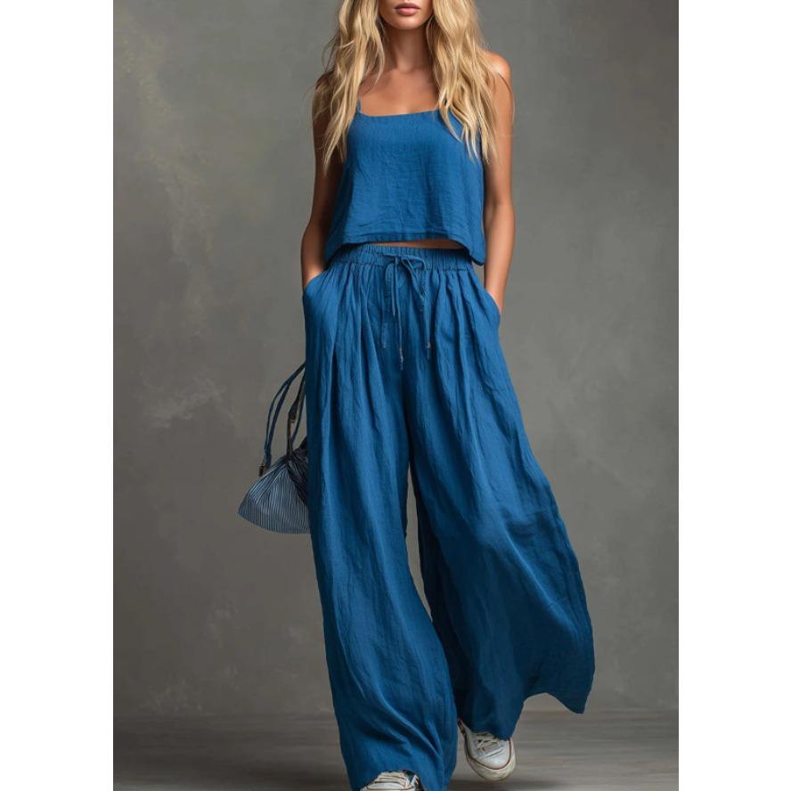 YYFS Women's Fashion Casual Summer Spring Solid Color Print Sleeveless Trousers Pants Suits