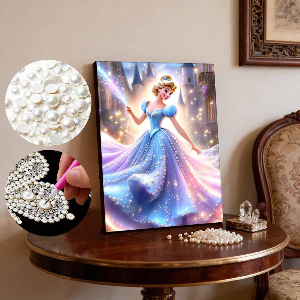Magic Castle Cinderella Pearl-Inlaid Frameless Art | Handmade Pearl Craft, Magic Castle Theme, for Luxury Fairy Tale Home Decor & Gift Option