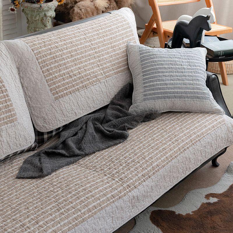 

Stripe Cotton Sofa Cushion Fabric Japanese Simple Non-Slip Four Seasons Three-Person Log Wind Combination Sofa Towel Brown 50*50cm pillow case