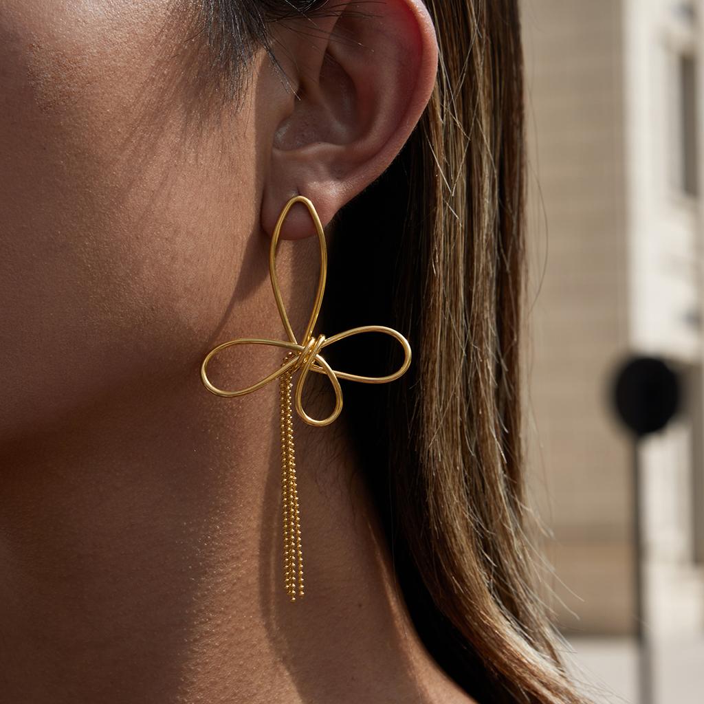 Yori Minimalist Simple Line Butterfly Tassel Earrings Waterproof Metal 18K Gold Plated Simple Daily High Quality Jewelry Gift