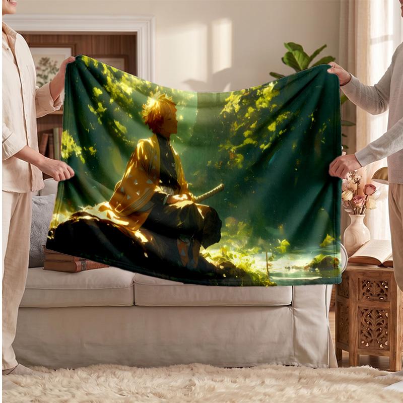 Agatsuma Zenitsu Printed Flannel Blanket, Skin Friendly Warm Throw for Indoor Couch Bed Daily Use