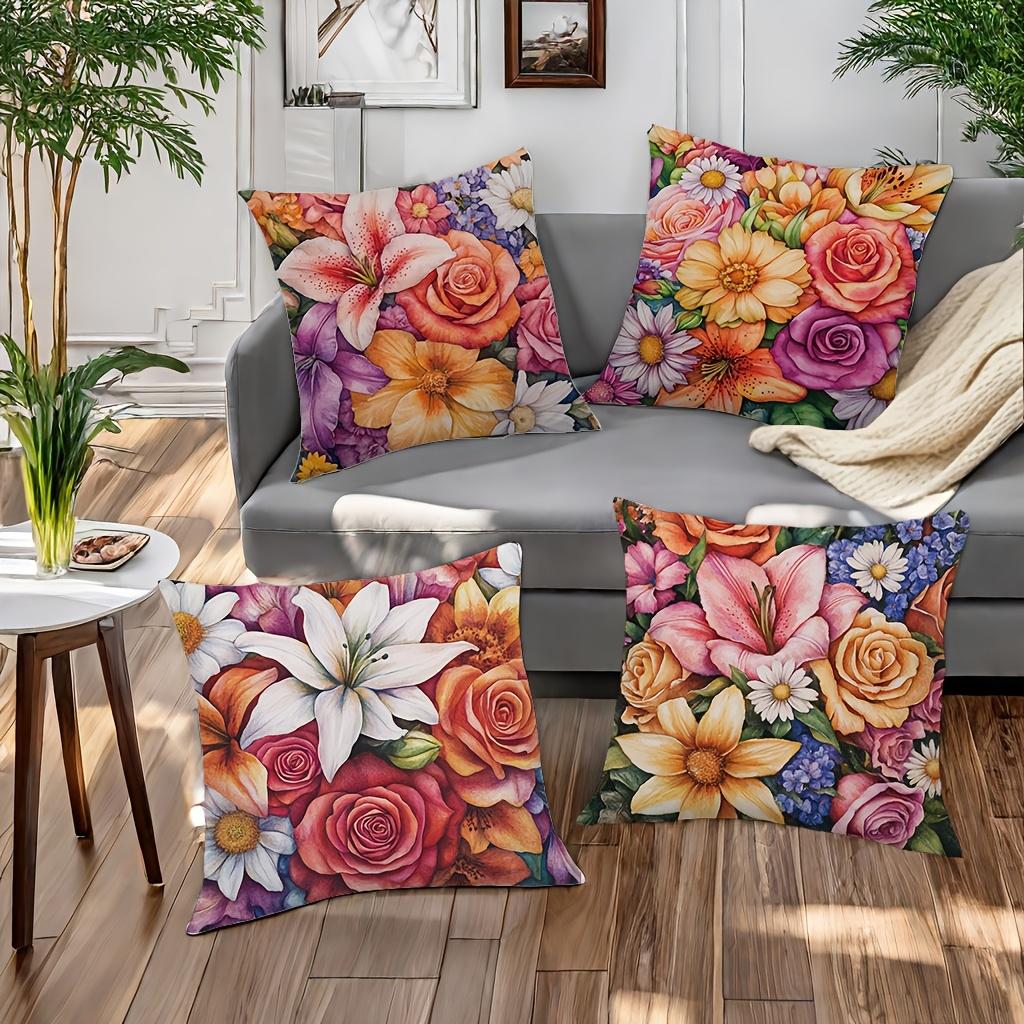 1/4pcs Floral Patterned Pillowcases for Cozy Decor Sofa Cushion Cover Home Bedroom Room Decoration