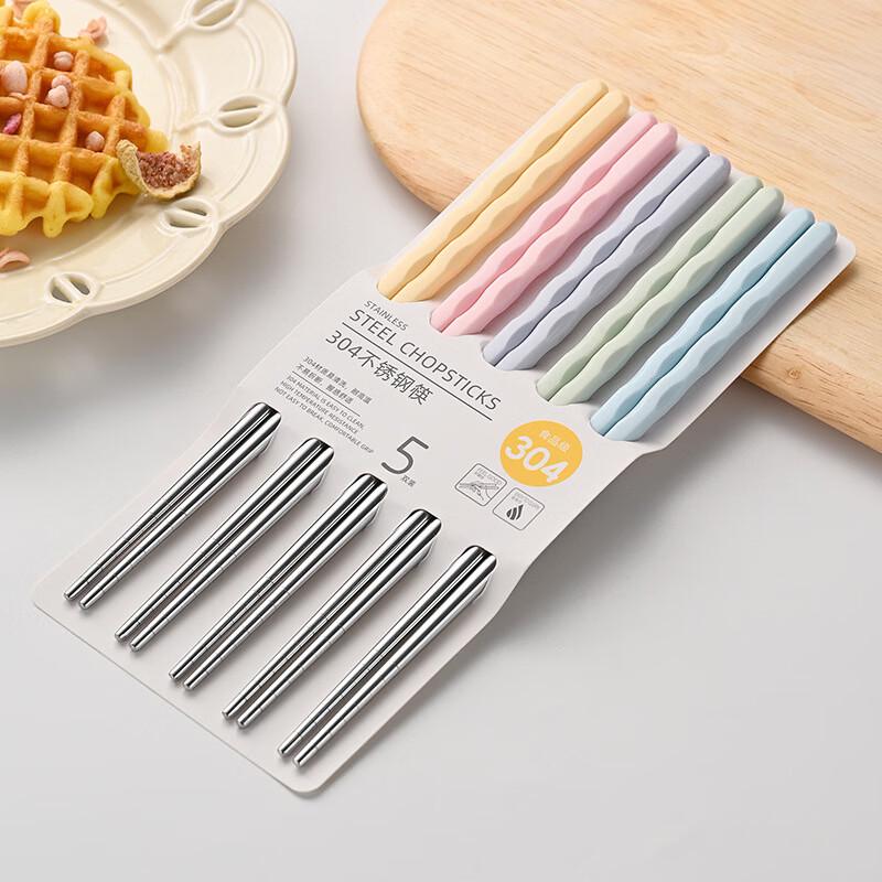 Ru Han Stainless Steel Chopsticks with Bamboo Pattern and Wave Handle