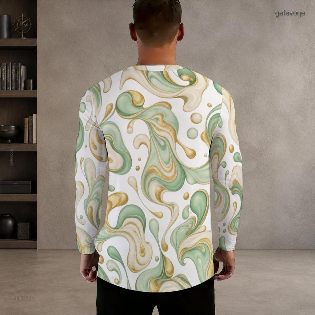 Men Plus Size Round Neck Long Sleeve Printed White T Shirt Casual Pullover