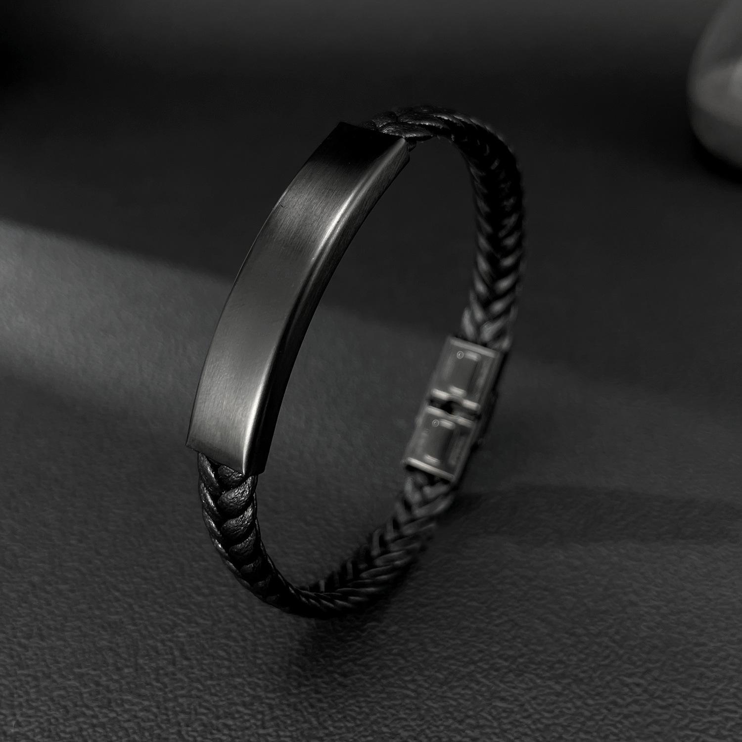 

Vintage Black Stainless Steel Men s Bracelet: Fashion Woven Leather Bangle Jewelry