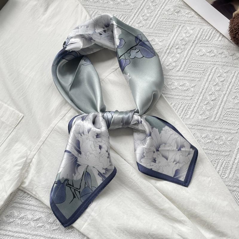 Elegant Floral Print Silk Scarf 68x68cm Lightweight Square Shawl Women Winter Office Chic Gift