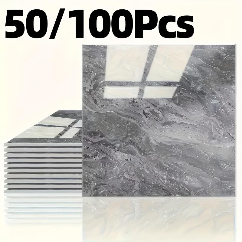 50pcs/100pcs Self-Adhesive Wall Stickers Glossy Marble Pattern Imitation Tile Peel Stick Waterproof Living Room Kitchen Bathroom