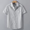 Summer Mens Short Sleeve Shirts Solid Color Stand Collar Oversize T Shirts Breathable Loose Youth Basic Cotton Pocket Shirts Man
