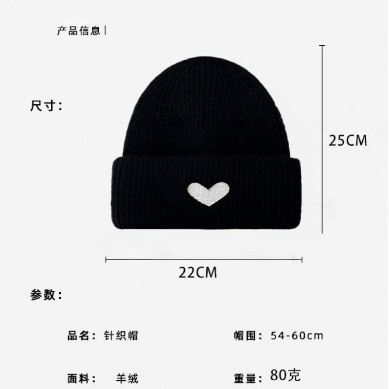 Sweet Heart Embroidery Knit Beanie Women Warm Winter Hat Adjustable Cute Student Cap