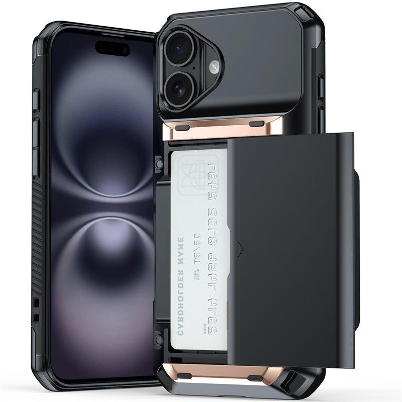 

Подходит для iPhone 16 Чехол-картхолдер 15Plus Комплект Пивная сдвижная крышка Сумка для карт Многофункциональный Apple 14/13 Жесткий комплект iphone16ProMax（6.9）