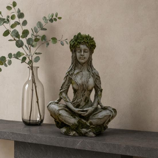 Zen Meditation Goddess Statue, Resin Tree Woman/Man Figurine, Yoga Tree of Life Mystical Sculpture, Spiritual Gift for Home Office Decor