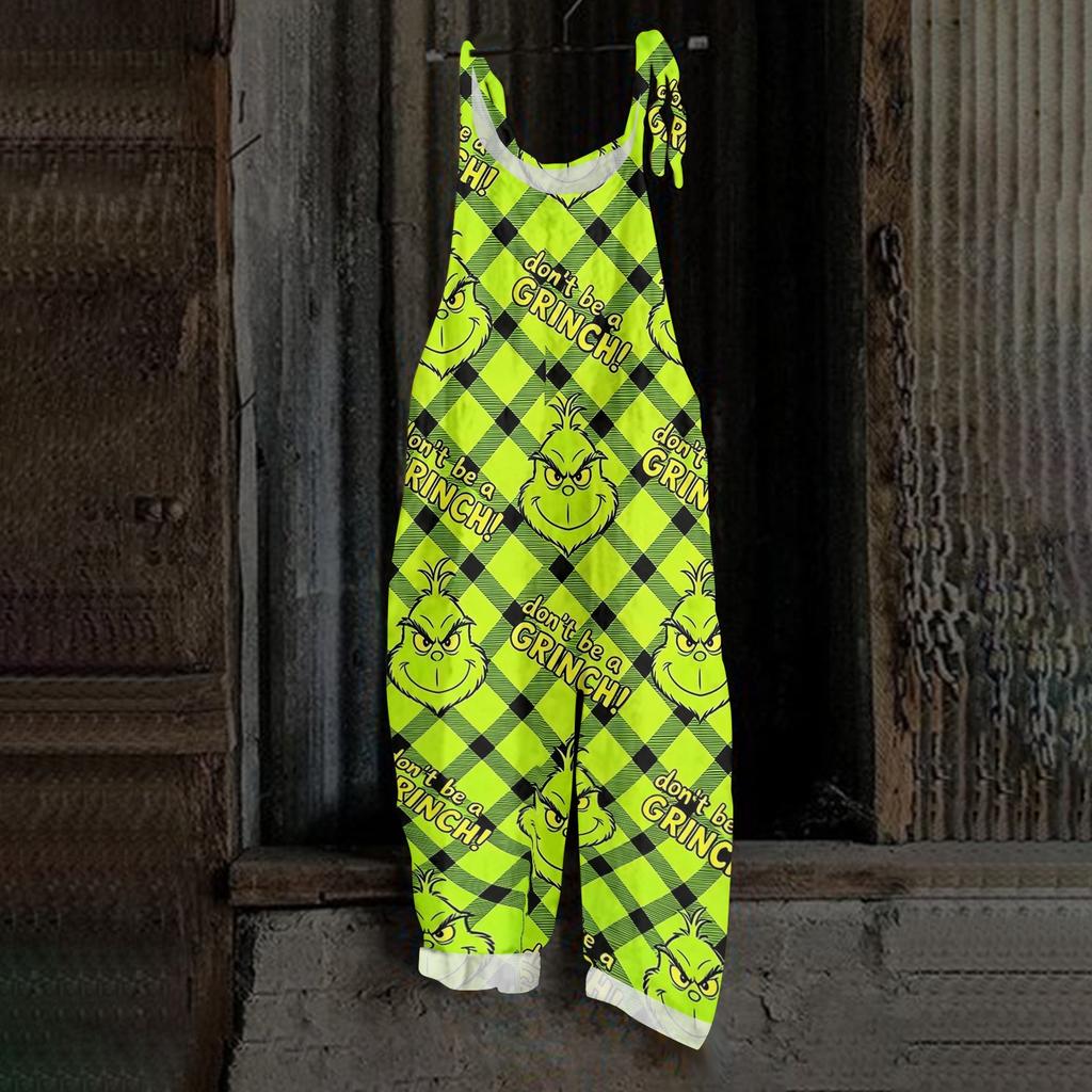 Women's Cotton Linen Overalls - Casual Loose Fit Retro Print Jumpsuit with Pockets