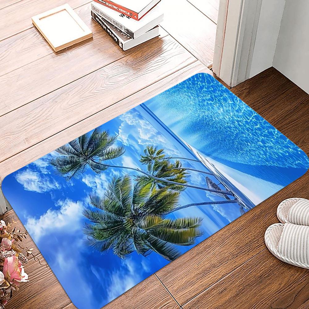 Tropical Beach Printing Non-Slip Small Rug Waterproof Easy To Clean Floor Mat for Indoor Outdoor Use Durable Home Decor Novelty