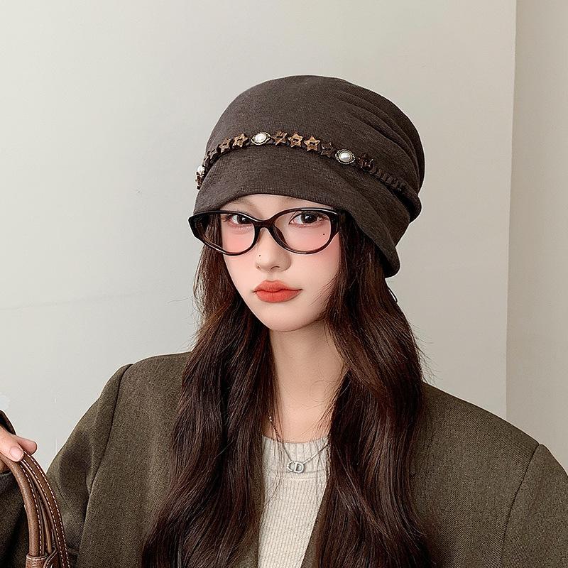 Spring and Autumn Fringed Beaded Big Head Circumference Breathable Versatile Pile Hat Woman