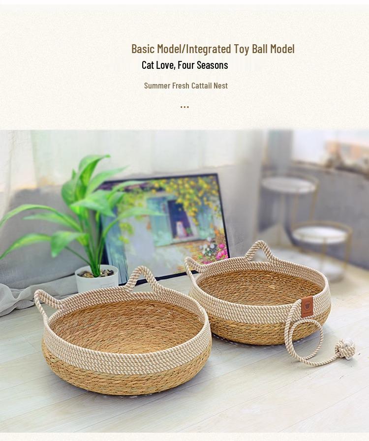 Rattan Cat Bed: All-Season Sleeping Pad & Scratcher Combo