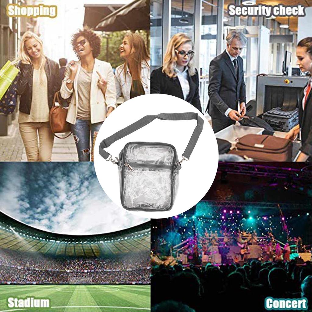 Clear Messenger Bag PVC Transparent Zipper Waterproof Adjustable Purse Messenger Shoulder Bag for Boys Girls Grey