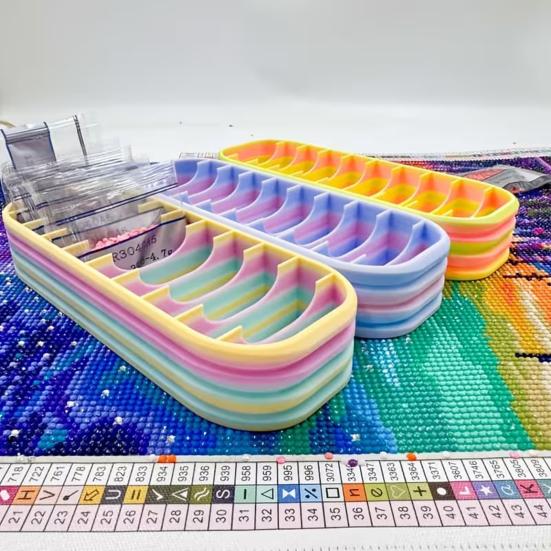 Rhinestone Art Organizer with 10 Compartments 3D Printed Rhinestone Zip Bag Dotting Pen Storage Tray Rhinestone Art Craft Accessories