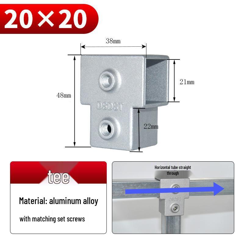 Galvanized Aluminum Alloy Square Tube Connector Fastener Joint, 20/25/30mm