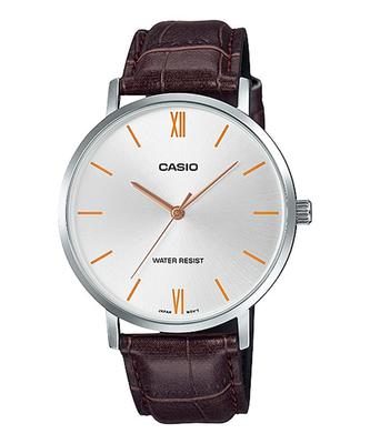 Zegarek kwarcowy CASIO Srebrny x Brązowy skórzany pasek Model zagraniczny [Casio] Męski MTP-VT01L-7B2 [Produkt]