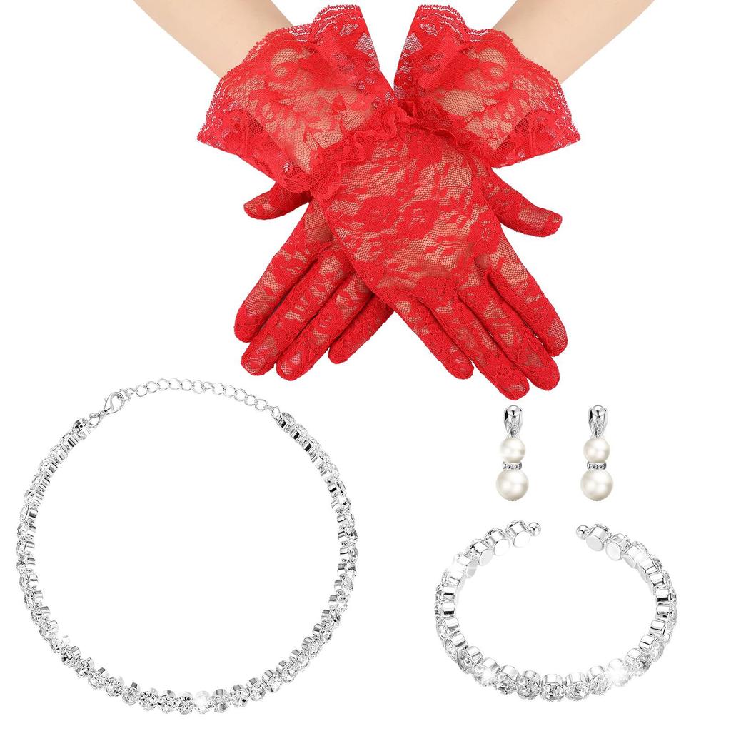 Strass Spitzenhandschuh Anhänger Halskette Set für Damen und Mädchen Leichter Party Schmuck