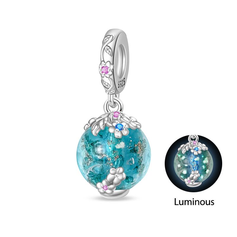 925 Silver Luminous Elf Lantern Fish Glass Planet Pendant Fit Pandach 925 Bracelet DIY Jewelry Design