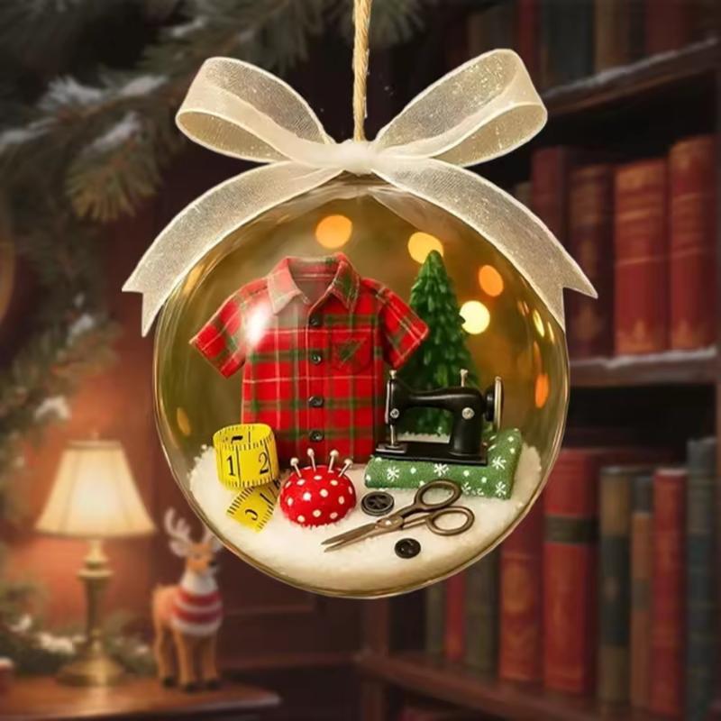 Sewing Machine Design Mini Snow Globe Christmas Ornament for Indoor Wall Door Fireplace.