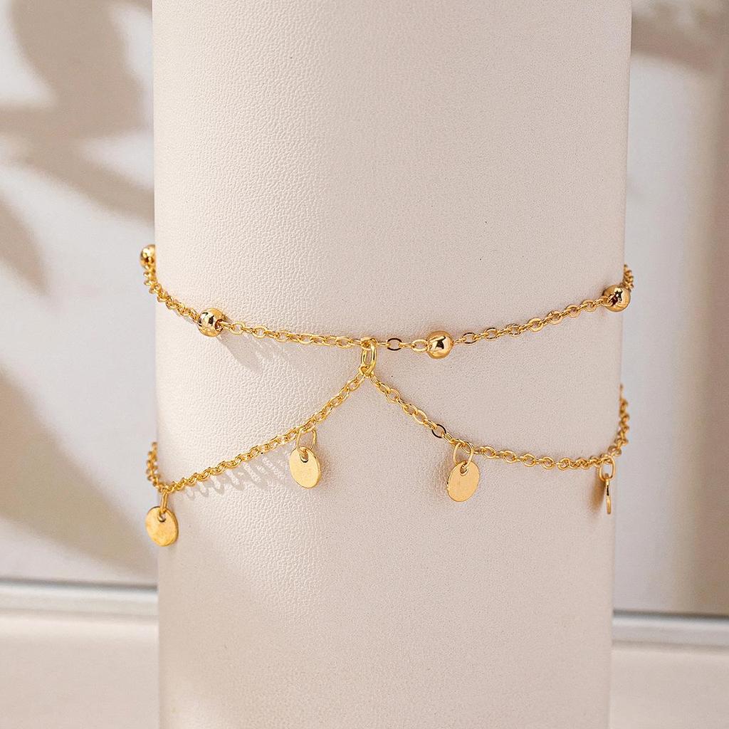 Women's Double Layer Disc Pendant Anklet - Versatile Beach & Party Accessory