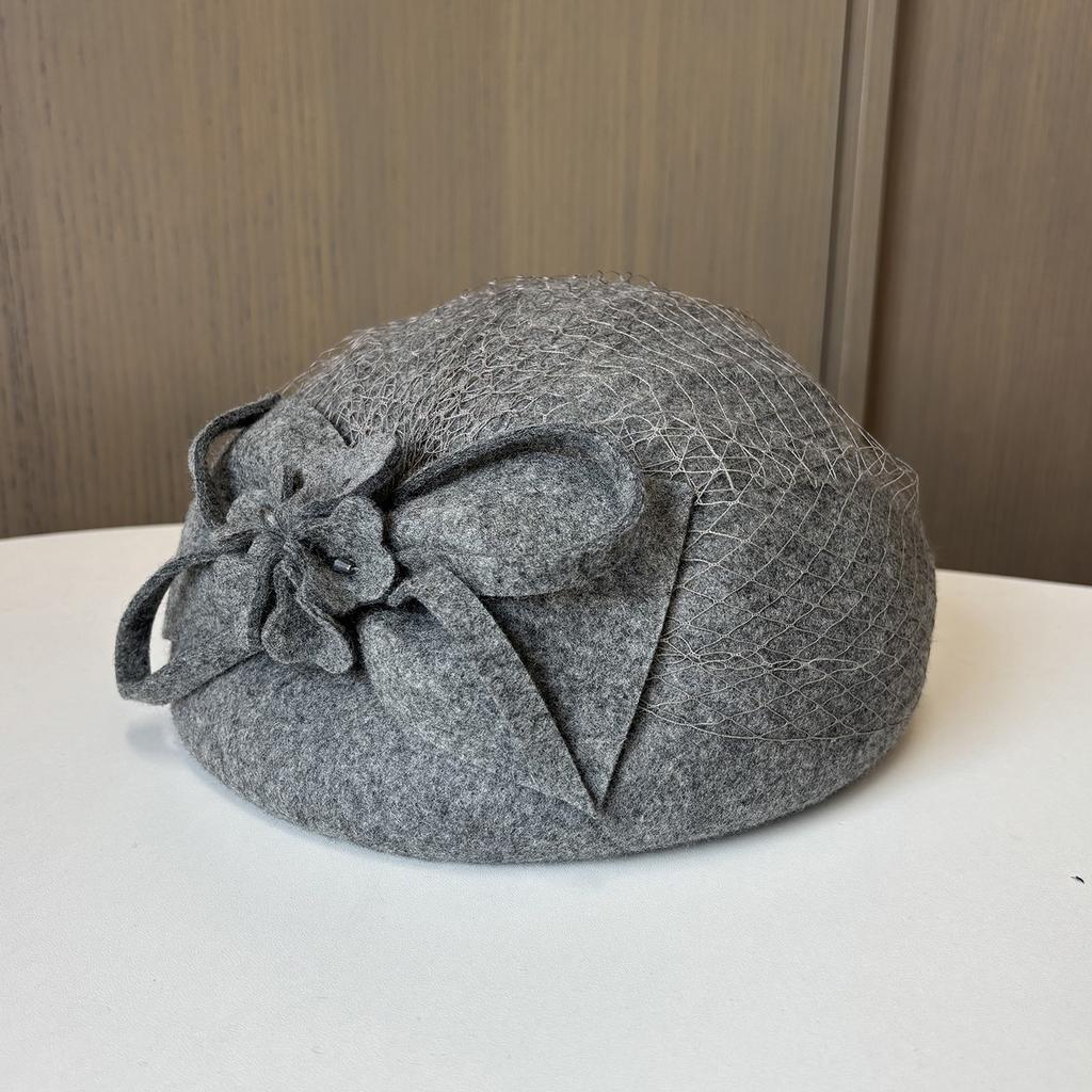 French Elegant British Retro Mesh Bud Hat Wool Top Hat Wedding Dress Banquet Bridal Headgear Stewardess Hat