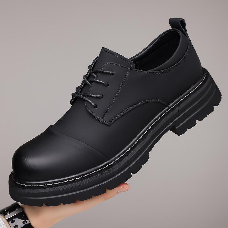 Neue Designer-Spitzen-Retro-Lederschuhe für Herren mit großer Spitze, Modische Freizeit-Plateauschuhe, Männlich, Schwarz, Britischer Stil, Arbeitsschuh, Mann