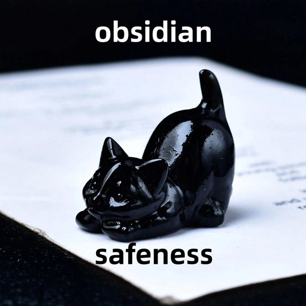 Cute Lazy Cat Statue Natural Stone Crystal Carved Healing Animal Figurine Reiki Gemstone Crafts Home Decoration Lovely Gift