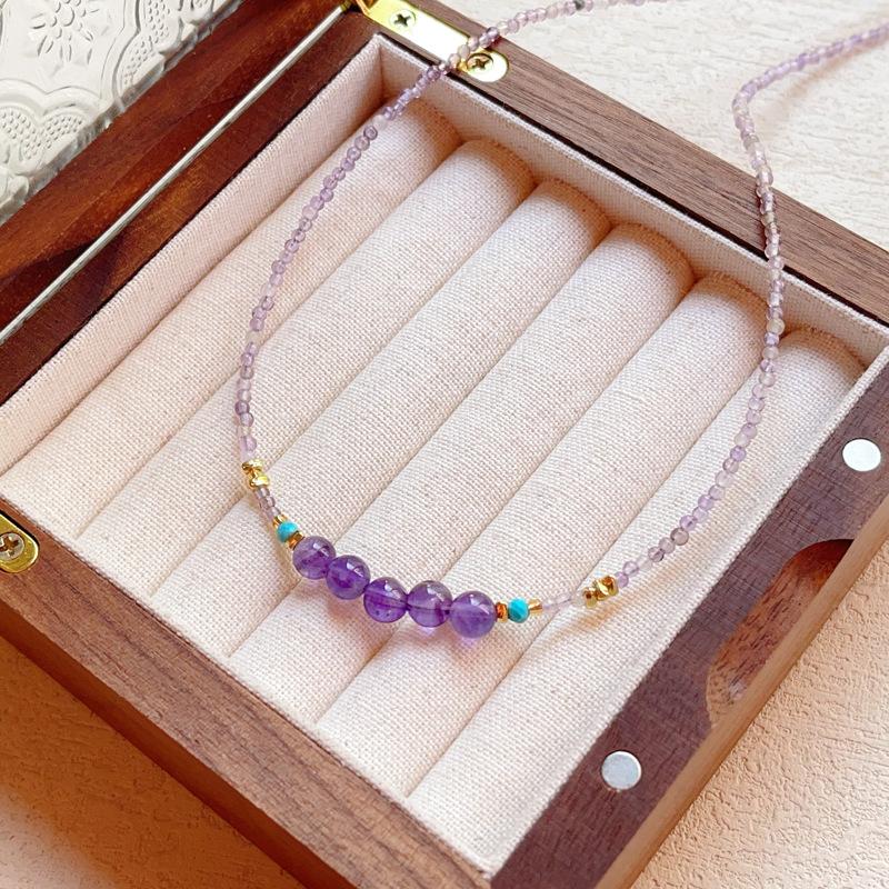 

Natural amethyst full beads, necklace collarbone chain natal year transfer beads purple