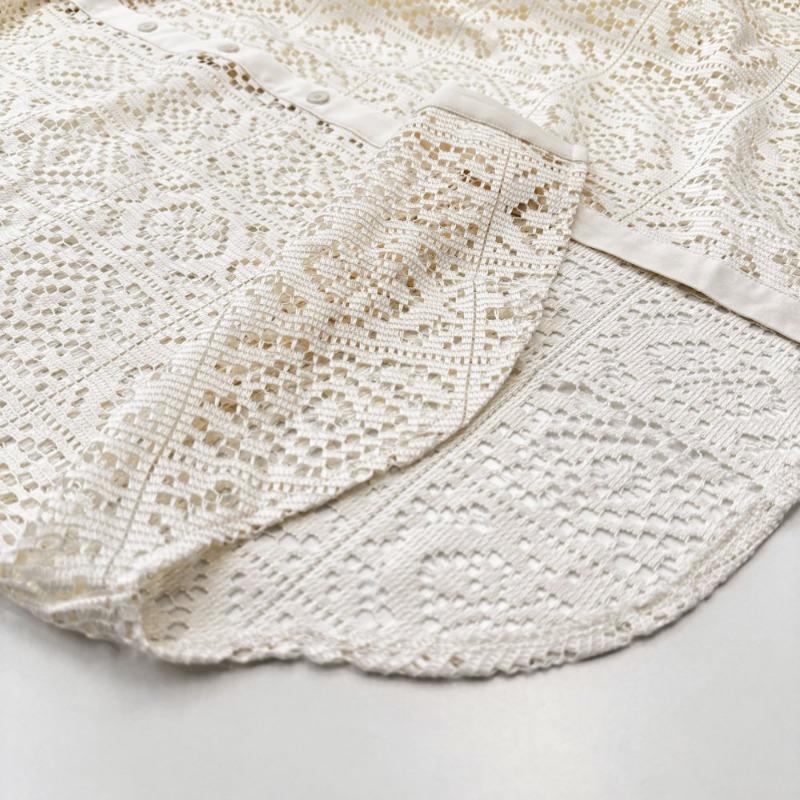 Móda Vintage Elegantní Vyšívané Krajkové Košile Dámské Dlouhý Rukáv Volné Ležérní Dámské Halenky Léto Jednobarevné Zapínání na Knoflíky Košile Topy Dámské Oblečení 26263