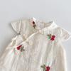 Girls Cherry Cheongsam Dress Summer Chinese Style Cross Collar Princess Dress Fashion Outfit for Kids