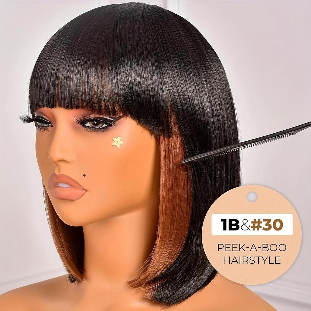 Woven Wigs Elegant Short Bob with Bangs for Women Rose Net Cap