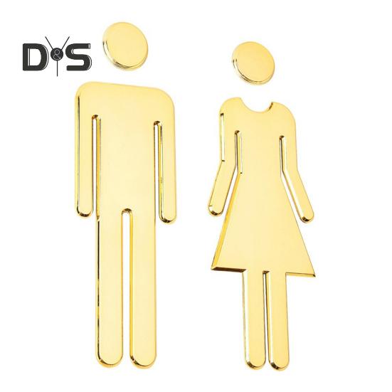 

2 шт. акриловое зеркало для ванной комнаты, клейкая дверь туалета, туалет 3D, знак для мужчин и женщин, бизнес-ресторан, офис, отель, туалетная комната, настенная идентификация золотистый