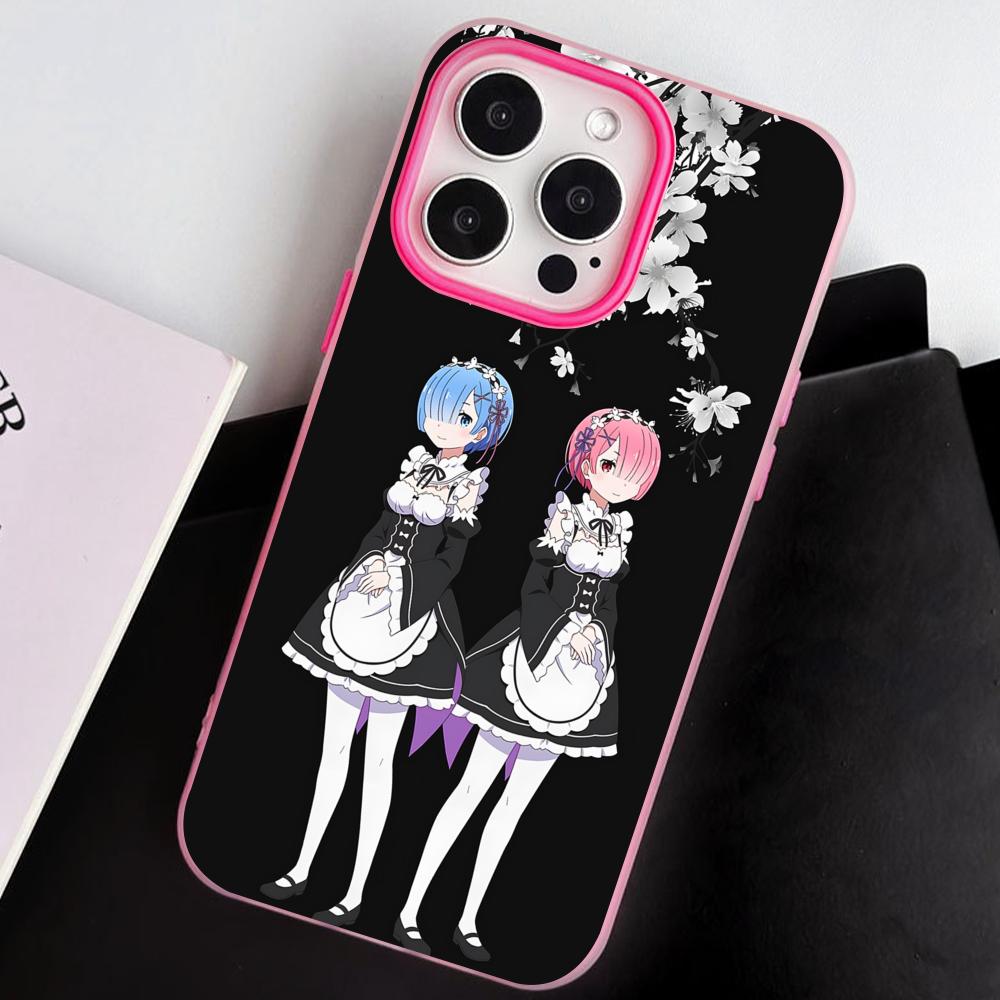 ReZero Rem Ram Jelly Double Layer Rose Red Mobile Phone Case for iPhone 17 16 15 14 13 12 11 Air Pro Max Plus Protective