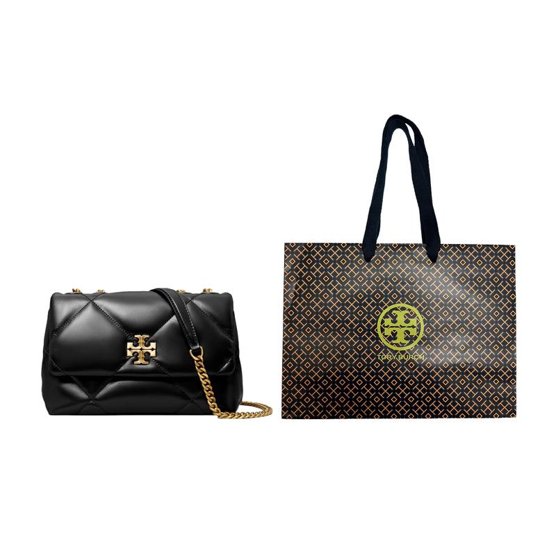 TORY BURCH Kira Diamond Quilted Flap Magnetic Buckle Calf Leather Crossbody Shoulder Bag Small Women's Black 154706-001-counter