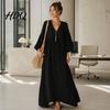 Simple Style Dress Women's Deep V Neck Maxi Dress Puff 3/4 Sleeve Women A-Line Flowy Casual Loose Boho Beach Sundress Versatile