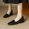 New Foot Fitting Fashion Single Shoes Low Heel Large Size Square Heel Rubber Sole Square Head Comfortable Casual Solid Color Women's Small L