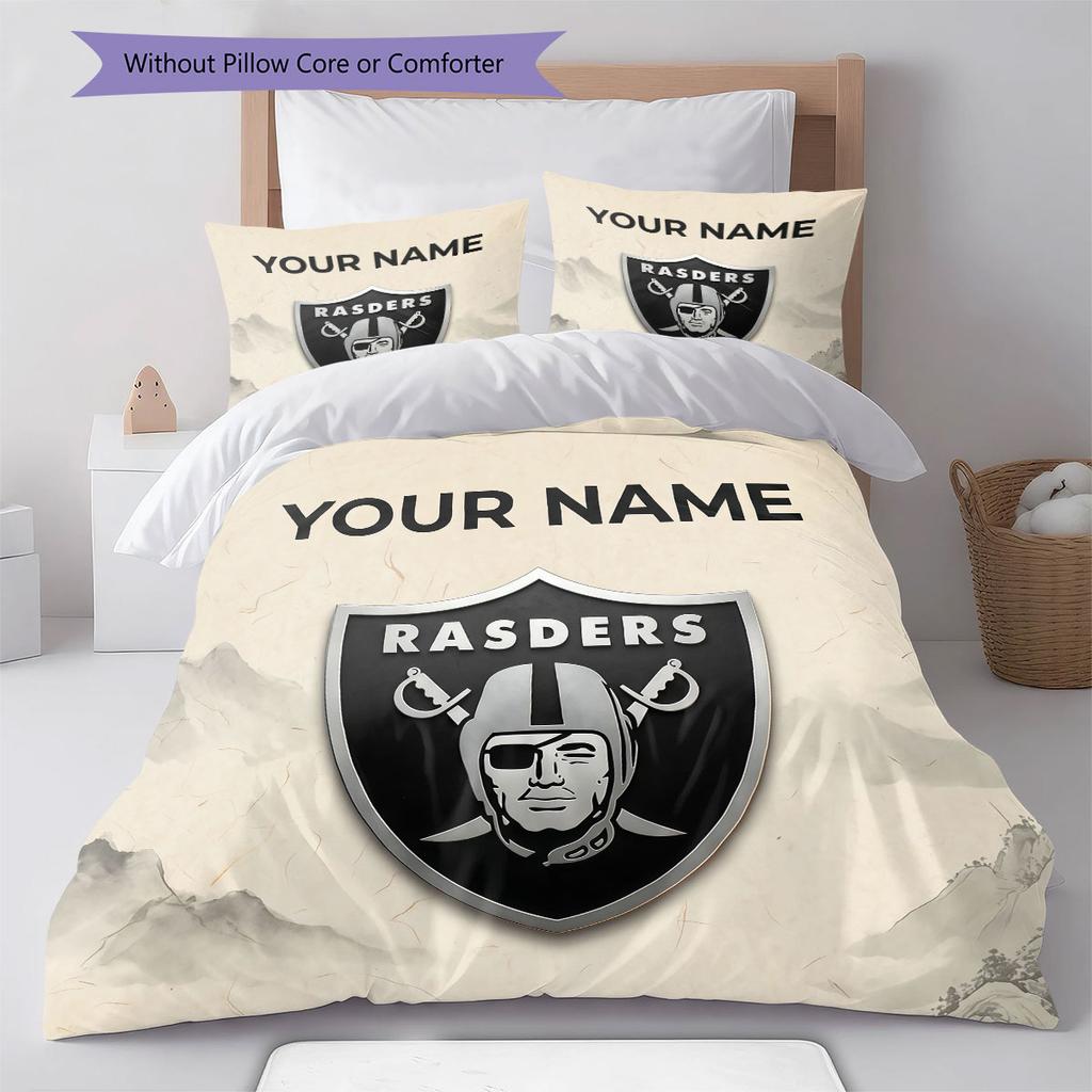 Custom Name,Las Vegas Raiders Pattern Bedding Home Decoration Birthday Gift ( 1 duvet cover + 2 pillowcase, without core),fan merchandise.