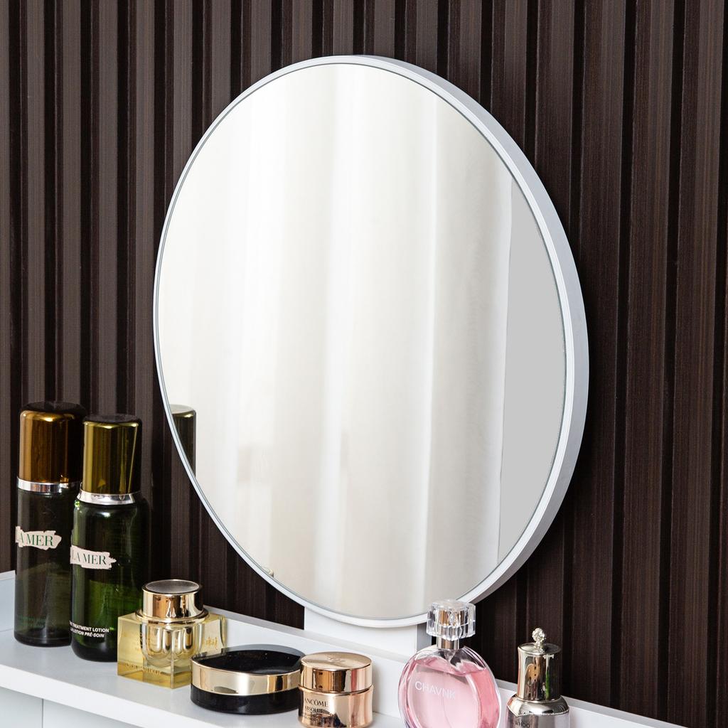 Nordic Round Mirror Makeup Vanity Nyana Home | Drawer and Stool | 60.5cm